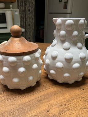 Mud Pie White Textured Hobnail Pitcher and Canister Set